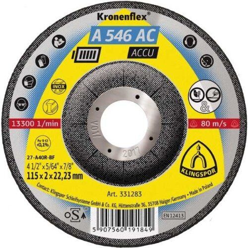  Klingspor A 546 AC Schruppscheibe A 546 AC Schruppscheiben, 115 x 2 x 22,23 mm gekröpft 12460958