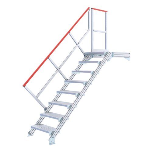  Stationäre Treppen, Überstiege und Podesttreppen Hymer Ortsfeste Treppe mit Plattform , Treppenneigung 45°, Stufenbreite 800 mm, 13 Stufen, Standhöhe 2,80 m 12379141