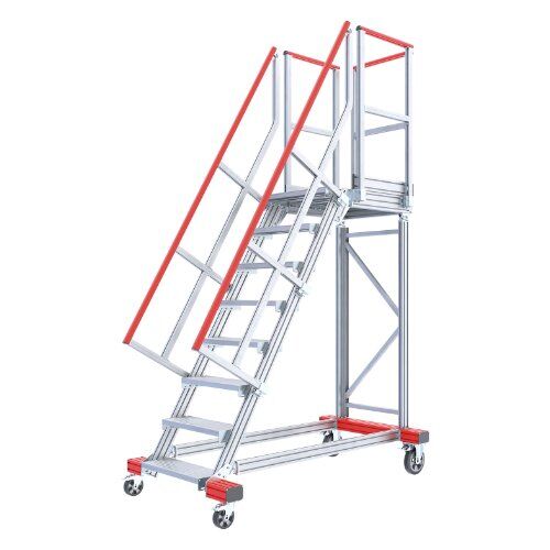  Stationäre Treppen, Überstiege und Podesttreppen Hymer Fahrbare Plattformtreppe, Treppenneigung 60°, Stufenbreite 600 mm, 11 Stufen, Standhöhe 3,25 m 12379174