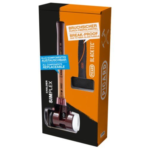  Schonhämmer Aktionsbox - SIMPLEX-Schonhammer mit Stahlgussgehäuse und Holzstiel, Ø 80,Gummikoposition / Superplastik mit Standfuß und PICARD Fäustel BlackTec® 12466164