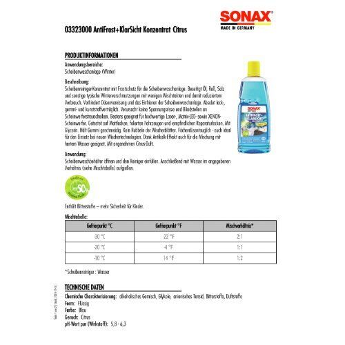 Winter SONAX AntiFrost+KlarSicht Konzentrat Citrus 1 Liter 12466101