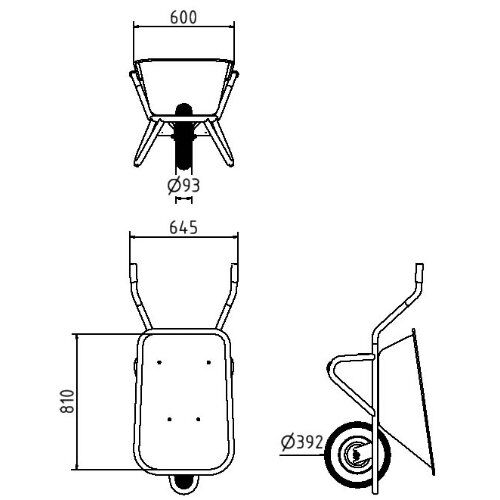  Lager- Transport Schubkarre Schubkarre Typ Polier, unmontiert, aus stabilen Rohrrahmen
aus 33,7 x 1,0 mm, mit Kippbügel und Kunststoffgriffen,
mit 3-fach Möglichkeit einer Radve 12464207