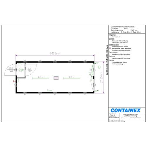  Büro- /Mannschaftscontainer Containex BÜRO- /MANNSCHAFTSCONTAINER - RIH 2,54m - 6,055m breit inkl. zementg. Boden - blau 12465620