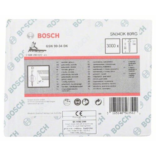  D-Kopf Streifennägel 34°, harzbeschichtet – gerillte Ausführung Bosch D-Kopf Streifennagel SN34DK 80RG, für Nagelpistolen 12375125