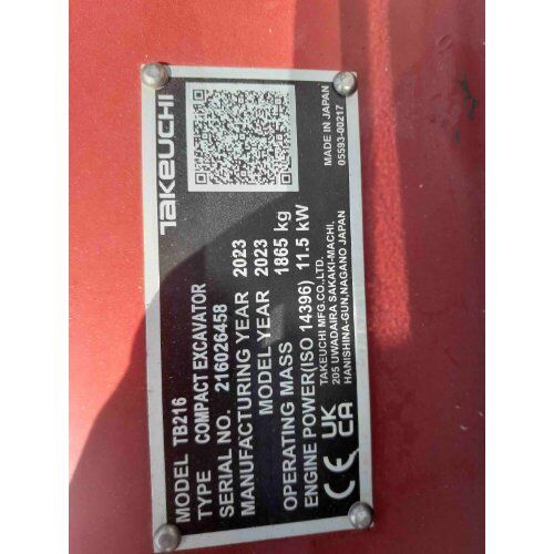  Mini-/Kompaktbagger Takeuchi TB 216 V0 Minibagger – gebraucht in Bergneustadt verfügbar 12466529