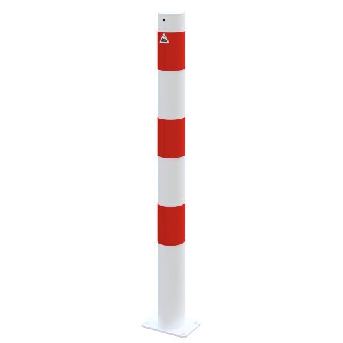  Ø76mm Absperrpfosten Stahlrohr Ø 76x 2,6mm ortsfest für Dübelbefestigung feuerverzinkt,weiß beschichtet mit drei rot reflektierenden Leuchtstreifen ohne Öse 12450696