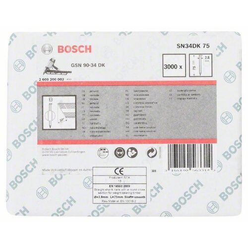  D-Kopf Streifennägel 34°, harzbeschichtet – glatte Ausführung Bosch D-Kopf Streifennagel SN34DK 75, für Nagelpistolen 12375108